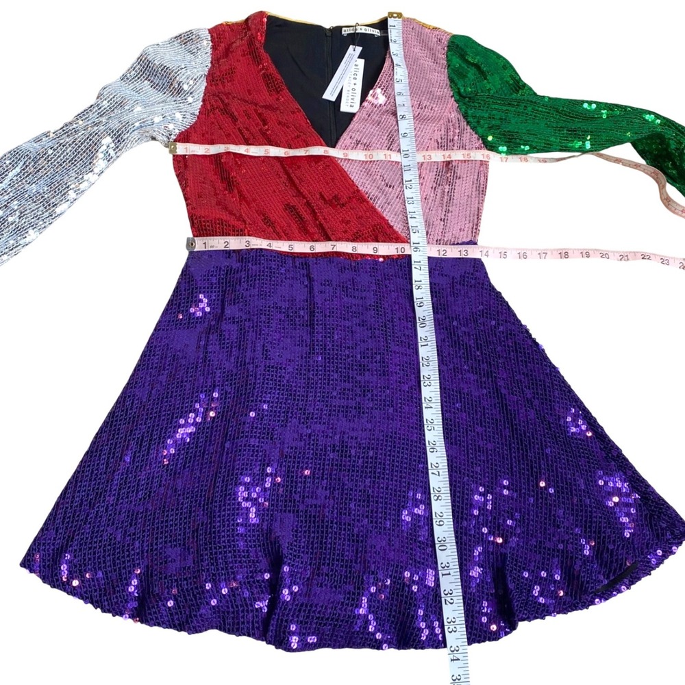 NEW NWT ALICE + OLIVIA Blaze Sequin Colorblock Long Sleeve Mini Dress SZ 4 Glam - Picture 11 of 11
